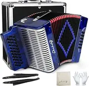 31-Key Diatonic Accordion, 12 Bass, G/C/F, Accordion Instruments for Adults With Suitcase, Cleaning Cloth, Straps and Gloves (bule)