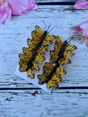 12 Feather Orange Monarch Butterflies 1inch- Artificial Monarch butterfly picks