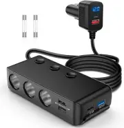 Nilight 9 in 1 Cigarette Lighter Adapter Splitter Quick Charge 3.0 3 Sockets