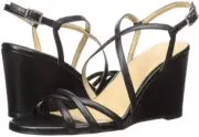 NIB - NATURALIZER Women's 'KELSI' Black WEDGE STRAP SANDALS - 8.5