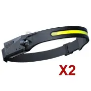 2 X Waterproof COB LED Headlamp Motion Sensor Head Torch USB Rechargeable