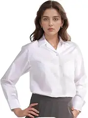 [L S U] Womens Executive Dress Shirt Plain White Single Cuff Open Neck Reverse Collar Long Sleeve Office Wear Casual Shirt Versatile Top