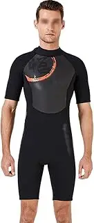 Men's Wetsuit Shorty 1.5mm/3mm Neoprene Thermal Diving Suit, One-Piece Back Zipper Short-Sleeved Surfing Suit, Creative Chinese Character Printing (Color : Black 3mm-2XL)