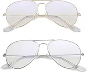 HJSTES Clear Lens Aviator Glasses Blue Light for Women Men Classic Pilot Frame Non-prescription Eyeglasses