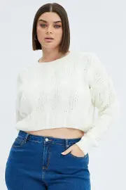 White Cable Knit Jumper Long Sleeve