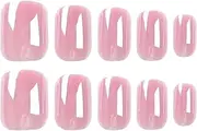 Short Press on Nails Chrome Pink Square Fake Nails, Chrome Powder Glazed Acrylic Nails, Shiny Glossy False Nails Kits Salon Quality Stick Glue on Nails Tip 24 Pcs
