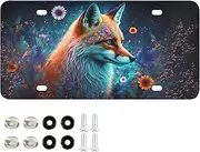 AIXIWAWA License Plate Fox in Flower Print for Automobile Front Rear 12x6 in Standard Aluminum Alloy Metal Car Tags Decorative Plates