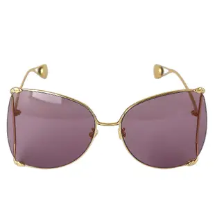 GUCCI 金框珍珠G標誌鏡腳粉紫色大鏡面太陽眼鏡