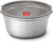 black + blum Multifunctional box, stainless steel lunch box, 950 ml, round, oven-safe, microwave, freezer and dishwasher safe, vacuum seal and steam valve in lid, leak-proof lunch box