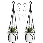 Macrame Plant Hanger Indoor Hanging with Wood Beads Macrame Planters No 2 Black