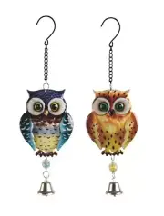 2-PC Blue and Orange Owls 6.75"Long Figurine Ornament Home Decor Unique Gift