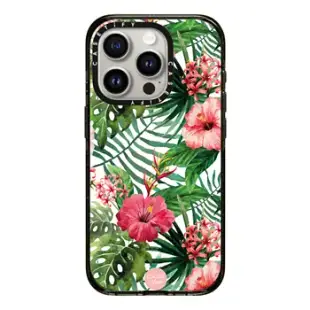 iPhone 15 Pro MagSafe 兼容強悍防摔手機殼 Tropic Flowers - White iPhone Case