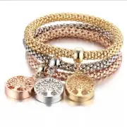 Women's Fashion Jewelry 3 Piece Silver Rose Tree of Life Bangle Bracelet 54-2