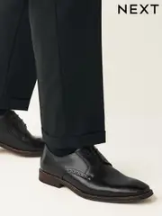 Black Wide Fit Leather Contrast Sole Derby Shoes (958080) | $113