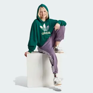 【adidas 愛迪達】上衣 女款 長袖上衣 帽T 運動 三葉草 GRADIENT HOODIE 綠 IR6043