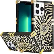 DMaos for iPhone 12 Pro Case with Ring, iPhone 12 Case for Women, Gold Gorgeous Rhinestone Bling Diamond Kickstand for iPhone12 Pro 6.1'' - Zebra