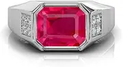 [DINJEWEL] 4.25 Carat Natural Ruby Gemstone 925 Sterling Silver Engagement Ring Jewelry for Women, Gemstone, Ruby