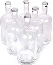 6x 750ml Glass Spirits Vodka Whiskey Rum Round Clear Bottles Black Gold Silver Cork Home Brew (Silver Bottle Cork)