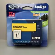 BROTHER P-TOUCH BLACK PRINT ON YELLOW 1” Inch Tape TZe-651