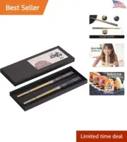 Premium Titanium Plated Chopsticks - Engraved Anti-slip - Dishwasher Safe - 2
