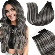 LaaVoo 60cm 20pcs/50g Balayage Ombre Colour Off Black 1b to Grey Silver Tape in Extensions 100% Remy Human Hair Extensions