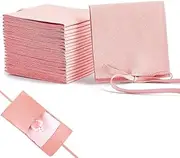 [MOTRAIN] 20 Pcs Microfiber Jewelry Pouches, Luxury Small Jewelry Gift Bags with Bow Tie Design for Bracelet Necklace Packaging, Envelope Style, Jewelry Packaging Bag with Strings and Divider, 8 * 8cm, Pink