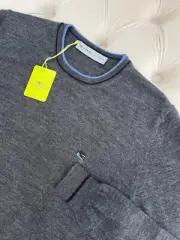 ETRO Milano Pullover Wool Knit Logo Crew Neck Dark Gray Sweater Men's M Size