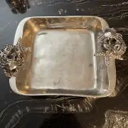 Vintage Crab Seafood Star Fish Pattern Serving Tray Silver metal 11x9