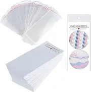 Car Coaster Packaging for Selling - 100 Sets Self-Sealing Bags, Sublimation Coasters Display Cards, Blank Part Card - White