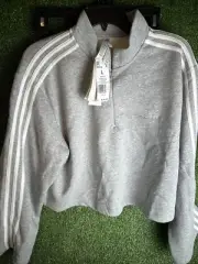 Adidas 1/4 Zip Gray Size Large Crop Top NWT