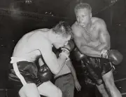 Archie Moore Knocking Out Yvon Durelle 1958 Old Boxing Photo