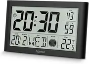 Hama Digital Wall Clock (DCF Radio-Controlled Clock with Thermometer, Clock with Alarm Function, 2 Alarm Times, Display of Calendar, Day of The Week, Moon Phases, Fold-Out Base, Includes Batteries)