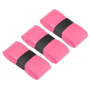 3Pcs PU Tennis Racket Grip Tape Racquet Overgrip Flat Adhesive, Pink