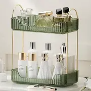 YCIA&DONE Bathroom Organizer Countertop, Makeup Storage, Skincare Cosmetic Tray Shelf, Perfume Holder Rack for Vanity Counter, Large Capacity, Easy to Install, Clean, 2 Tiers, Vintage Green