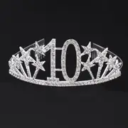 Silver Metal Rhinestone Age 10 with Stars Tiara