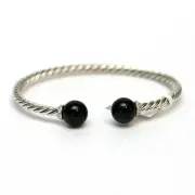 DAVID YURMAN NEW Sterling Silver Solari 9mm Black Onyx & Diam Cable Bracelet M