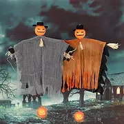 2 Pack Halloween Hanging Pumpkin Ghosts Decorations, Grim Reapers for Halloween Outdoor Decorations, Halloween Pumpkin Flying Ghosts, Haunted House Props, Part