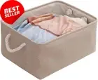 Wardrobe Storage Box, Small Linen Foldable Basket with Handle