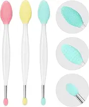 Unaone Lip Scrub Brush - 3 PCS Dual-ended Lip Scrubber Exfoliator and Silicone Lip Brush, 2-in-1 Silicone Lip Scrub Tool Lip Mask Applicator, Gentle Exfoliator & Applicator for Soft