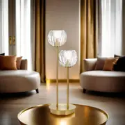 Zaha LED Table Lamp 2Lt w/ Crystal Glass in Antique Gold or Chrome