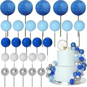 ASTARON 50 Pcs Ball Cake Topper Sticks Mini Balloons for Cake Decorating Supplies Foam Balls Cake decorations for Baby Shower Cake Birthday Cake Toppers Decorations (Blue Series)