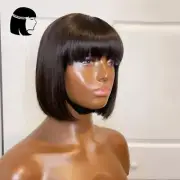 Short Bob With Bangs Black Full Machine Made Wigs Natural Color Machine Made Wig