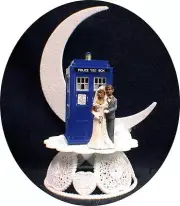African-American Bride & Groom Wedding Cake Topper w/ DR WHO Doctor TARDIS black