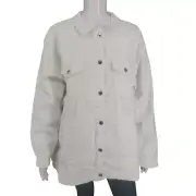 All Worthy Hunter McGrady Denim Relaxed Button Jacket Large Sz White w Pockets