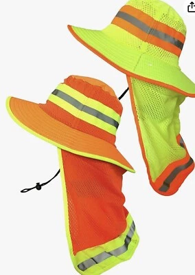 High Visibility Reflective Sun Hat Neck Flap Wide Brim Boonie Bucket Hat. 2 Pack