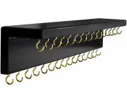 Black Necklace Holder Jewelry Org with 30 Hooks, 15 x 3 4 inches Wall Mount Rustic Pine Wood Shelf for Necklace, Hair Bow Storage (S60205)