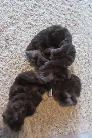 NEW/tags Plush faux fur brown Tuck Through scarf w/sequins 27" stretches to 45"