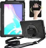 Samsung Galaxy Tab Active4 PRO Case 2022/Tab Active Pro 2019, Litchi Heavy Duty With Strap Kickstand Shoulder Belt Pencil Holder for SM-T636/T540/T545/T547-Black