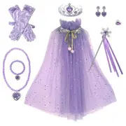 Purple Frozen Princess Set Hand Necklace Crown Sequin Cloak Veil Perfect Dress Up