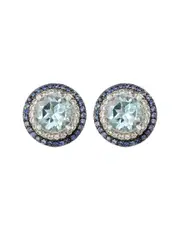 Suzy Levian Silver 0.02 ct. tw. Diamond & Gemstone Double Halo Studs